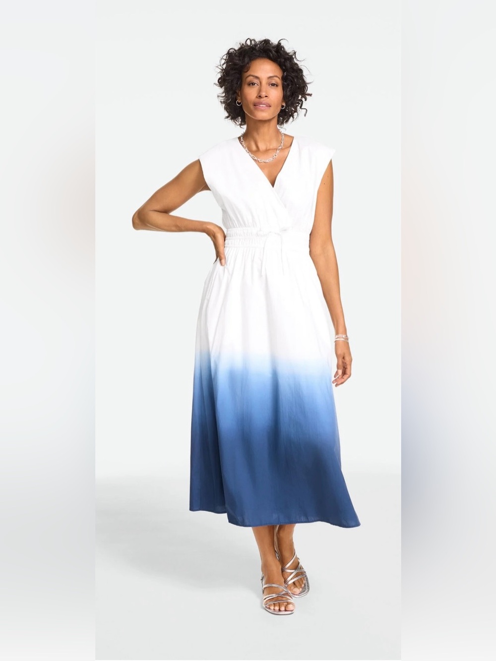 Talbots Sleeveless White to Blue Ombre Maxi Dress-NWT